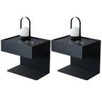 Black Steel Wood C-Shaped Drawer Nightstand with Light