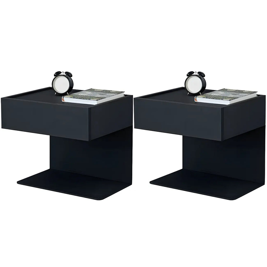 Black Steel Wood C-Shaped Drawer Nightstand with Light