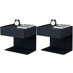 Black Steel Wood C-Shaped Drawer Nightstand with Light