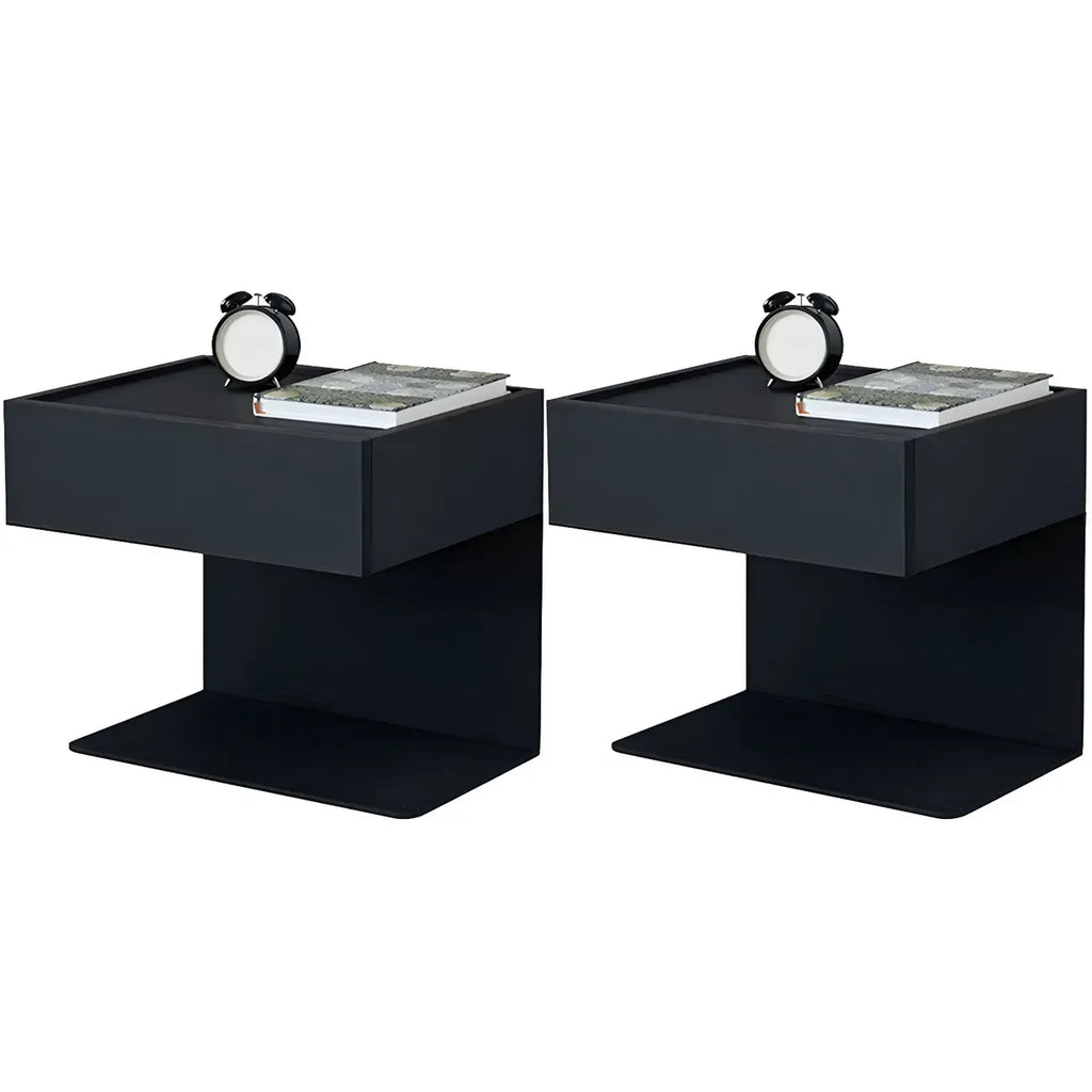 Black Steel Wood C-Shaped Drawer Nightstand with Light