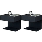 Black Steel Wood C-Shaped Drawer Nightstand with Light