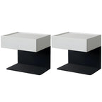 Black Steel Wood C-Shaped Drawer Nightstand with Light