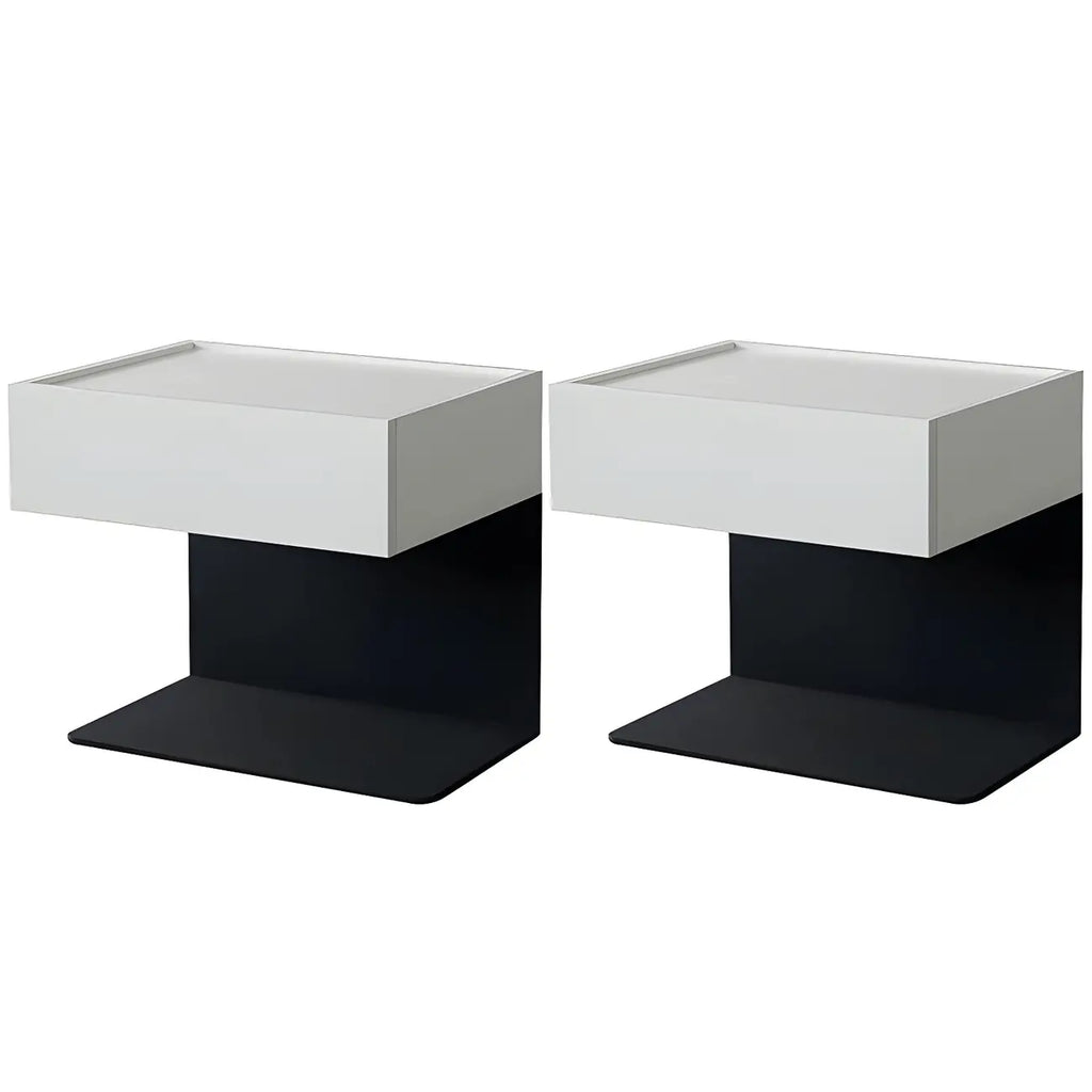 Black Steel Wood C-Shaped Drawer Nightstand with Light