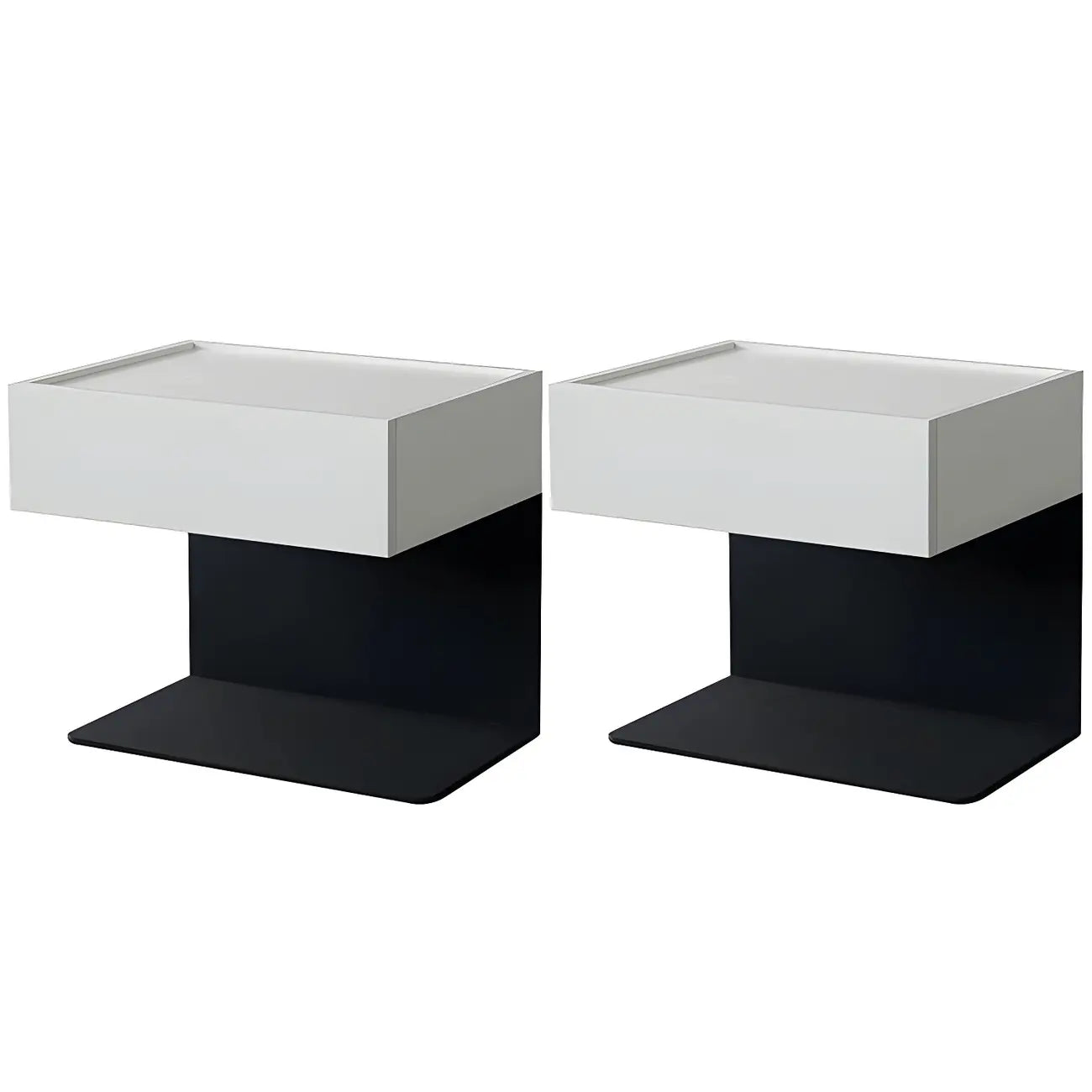 Black Steel Wood C-Shaped Drawer Nightstand with Light