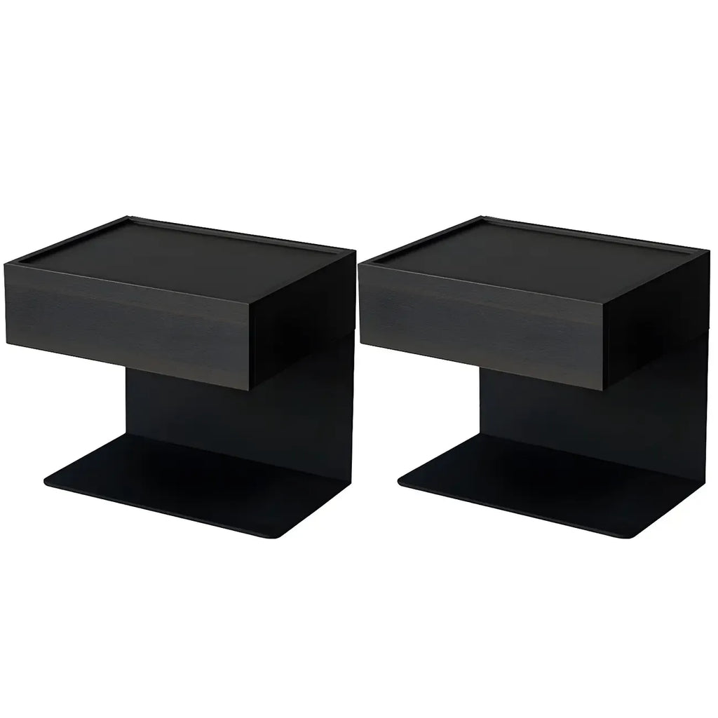 Black Steel Wood C-Shaped Drawer Nightstand with Light