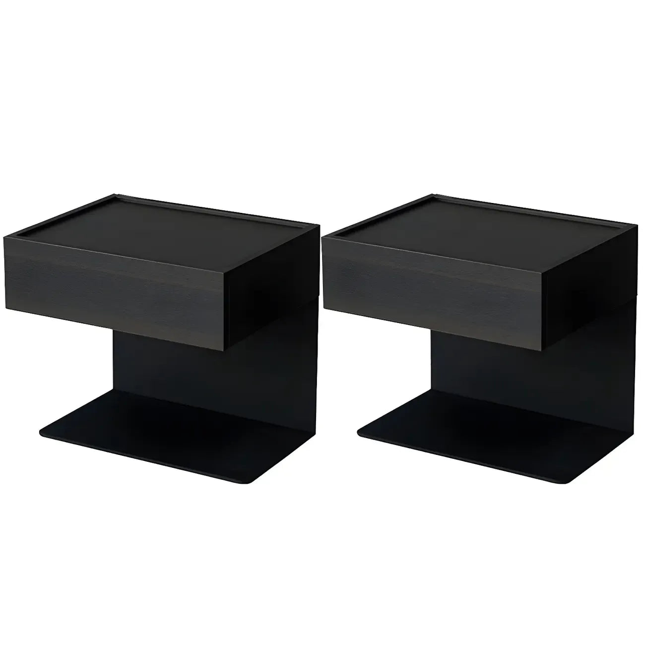 Black Steel Wood C-Shaped Drawer Nightstand with Light