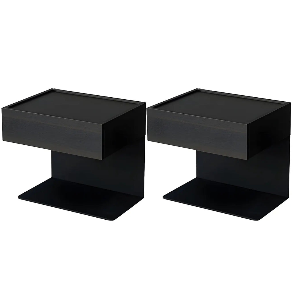 Black Steel Wood C-Shaped Drawer Nightstand with Light
