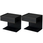 Black Steel Wood C-Shaped Drawer Nightstand with Light