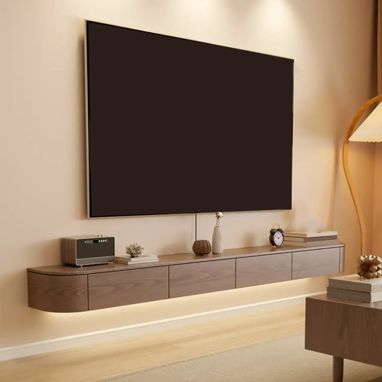 Scandinavian Wood Wall-mount TV Stand with Lift Drawers