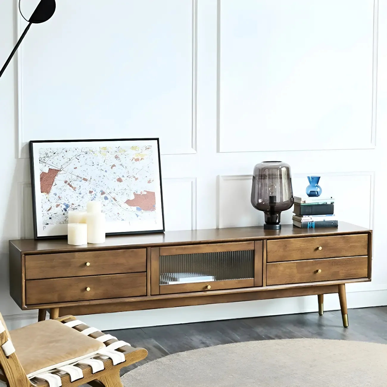 71 Nordic Brown Wood Cable Management Storage TV Stand