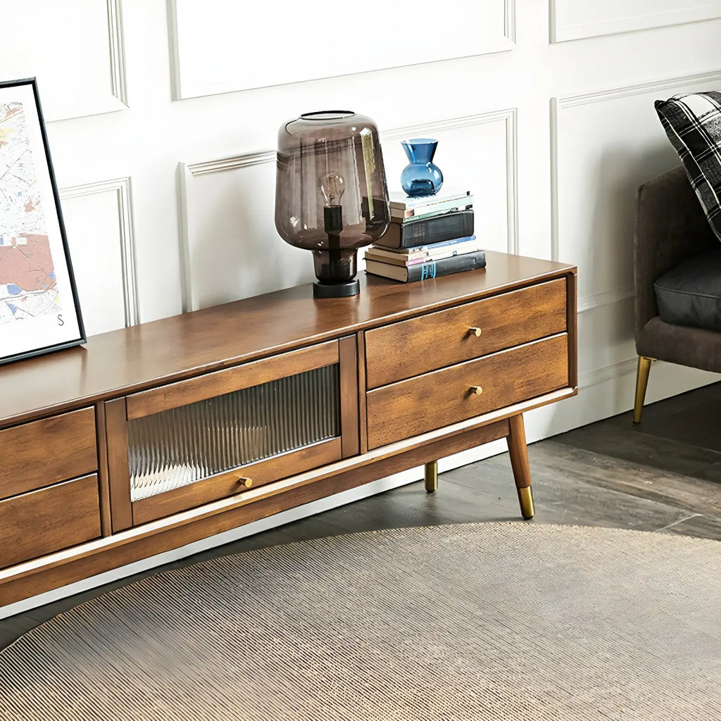 71 Nordic Brown Wood Cable Management Storage TV Stand