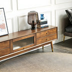 71 Nordic Brown Wood Cable Management Storage TV Stand