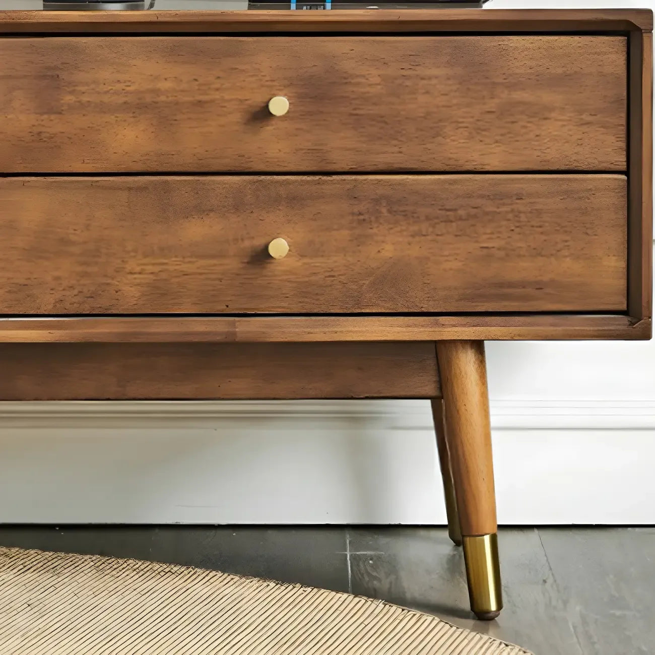 71 Nordic Brown Wood Cable Management Storage TV Stand