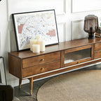 71 Nordic Brown Wood Cable Management Storage TV Stand