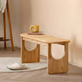 Rectangular Black Rattan Top Rubberwood Bench
