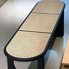 Rectangular Black Rattan Top Rubberwood Bench