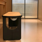 Rectangular Black Rattan Top Rubberwood Bench