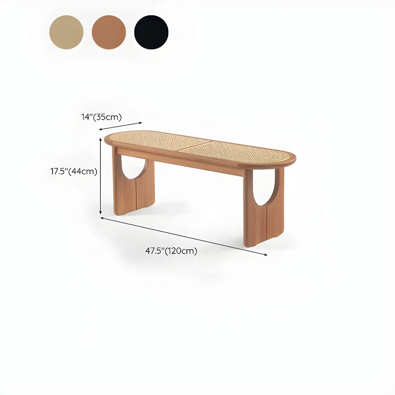 Rectangular Black Rattan Top Rubberwood Bench