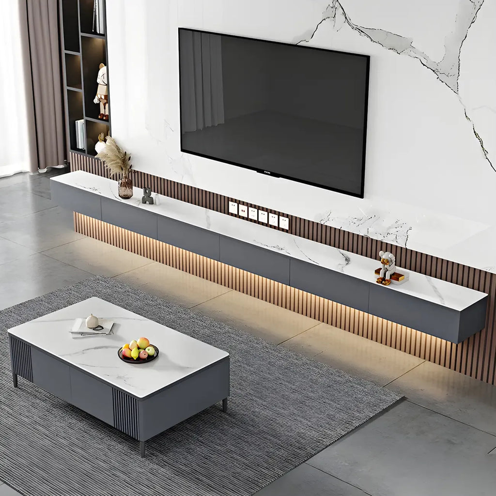 63 Grey Stone Floating Cable Management Drawers TV Stand