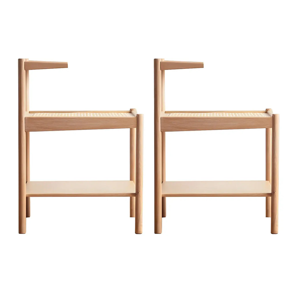 Natural 2-Tier Wood Rattan Shelf Open Storage Nightstand
