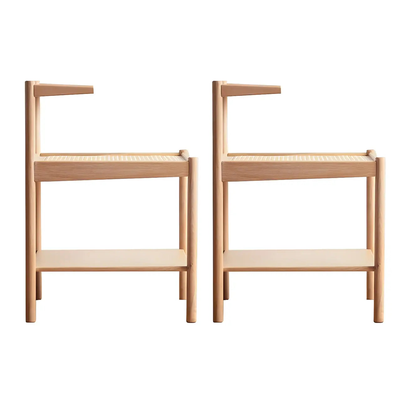 Natural 2-Tier Wood Rattan Shelf Open Storage Nightstand