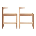 Natural 2-Tier Wood Rattan Shelf Open Storage Nightstand