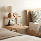 Natural 2-Tier Wood Rattan Shelf Open Storage Nightstand