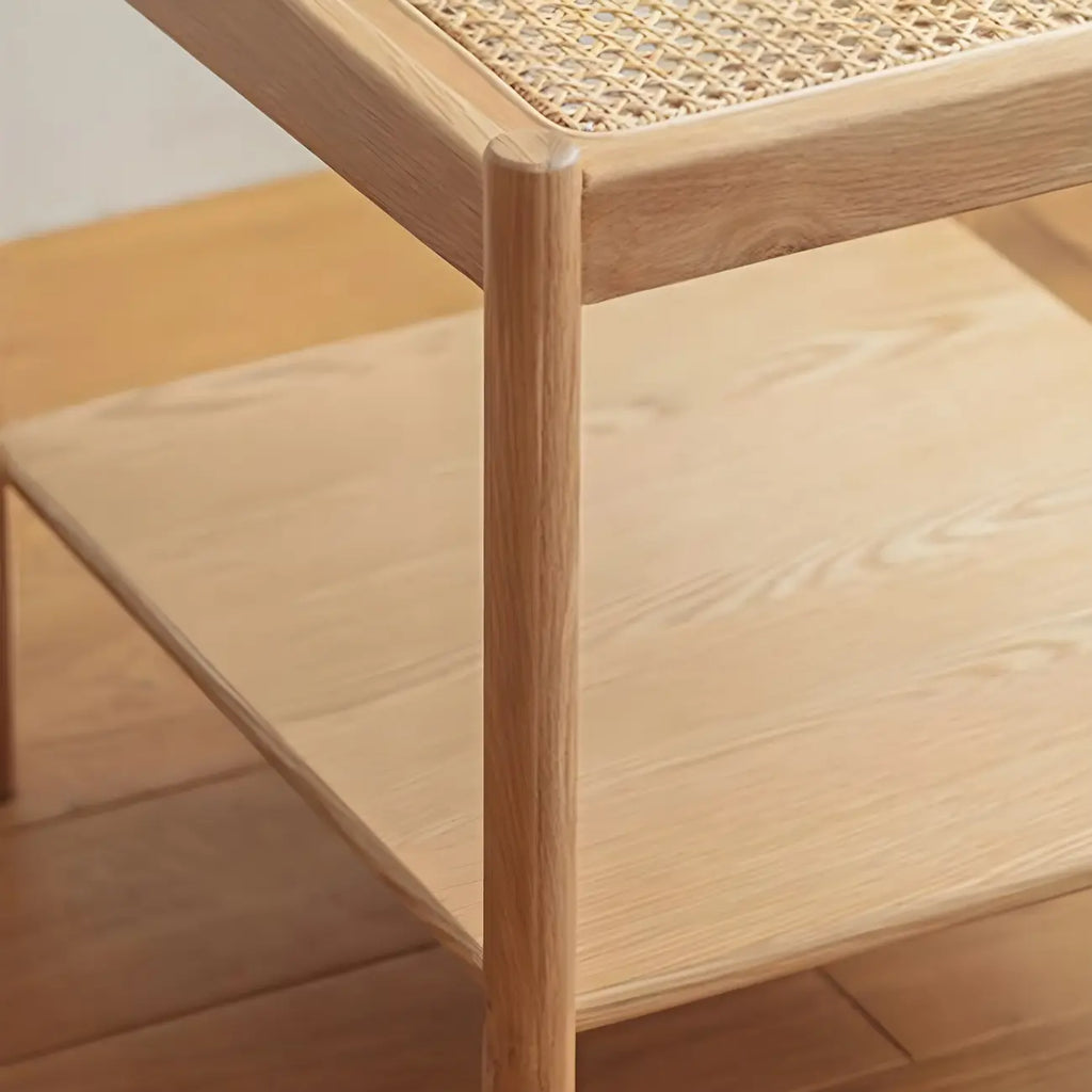 Natural 2-Tier Wood Rattan Shelf Open Storage Nightstand
