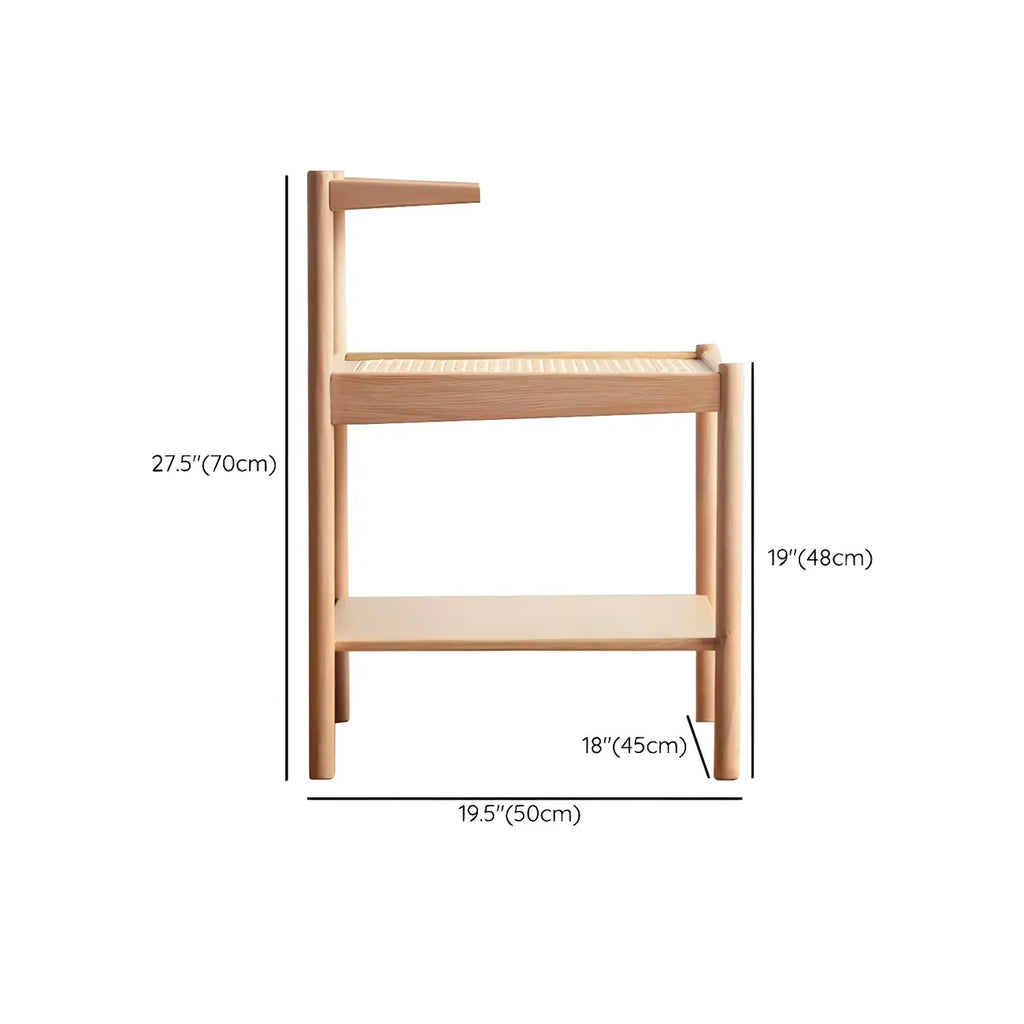 Natural 2-Tier Wood Rattan Shelf Open Storage Nightstand