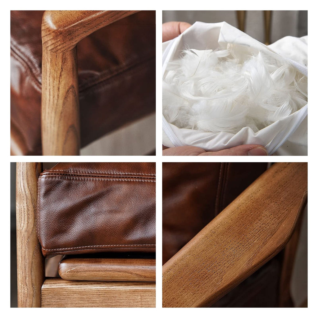 Leather Armchair with Wooden Armrest for Living Room