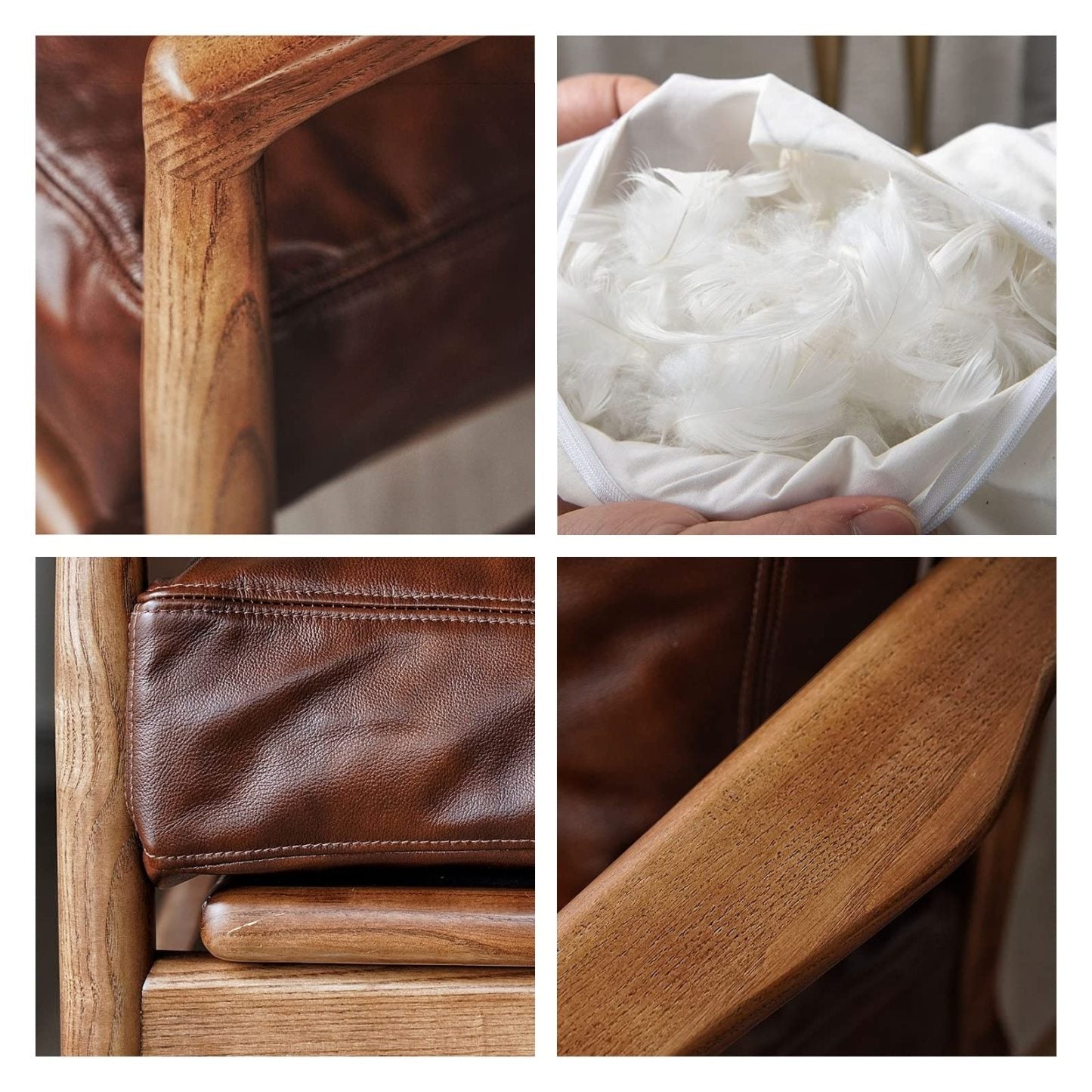 Leather Armchair with Wooden Armrest for Living Room