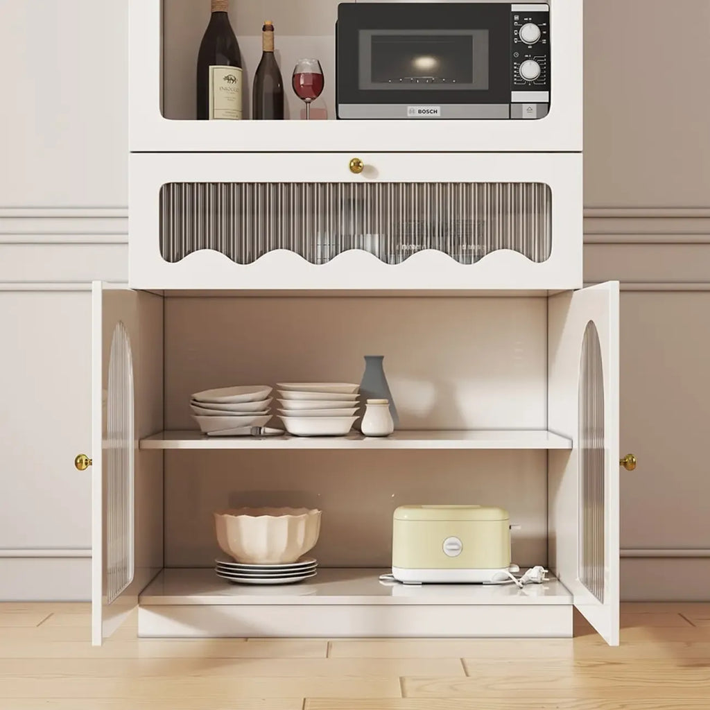 Tall White MDF Fluted Glass Doors Wine storage Sideboard